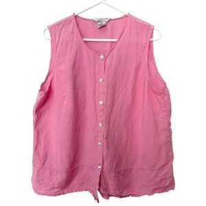 Vintage Uniform By John Paul Richard 1X Pink Linen Blend Sleeveless Top Mom Core